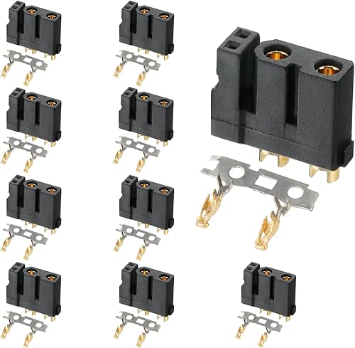 Miniatura 1 de 10 conectores hembra Amass XT30 (2+2), conectores de batería Drone FPV Lipo, chapados en oro para robots RC UAV (negro)