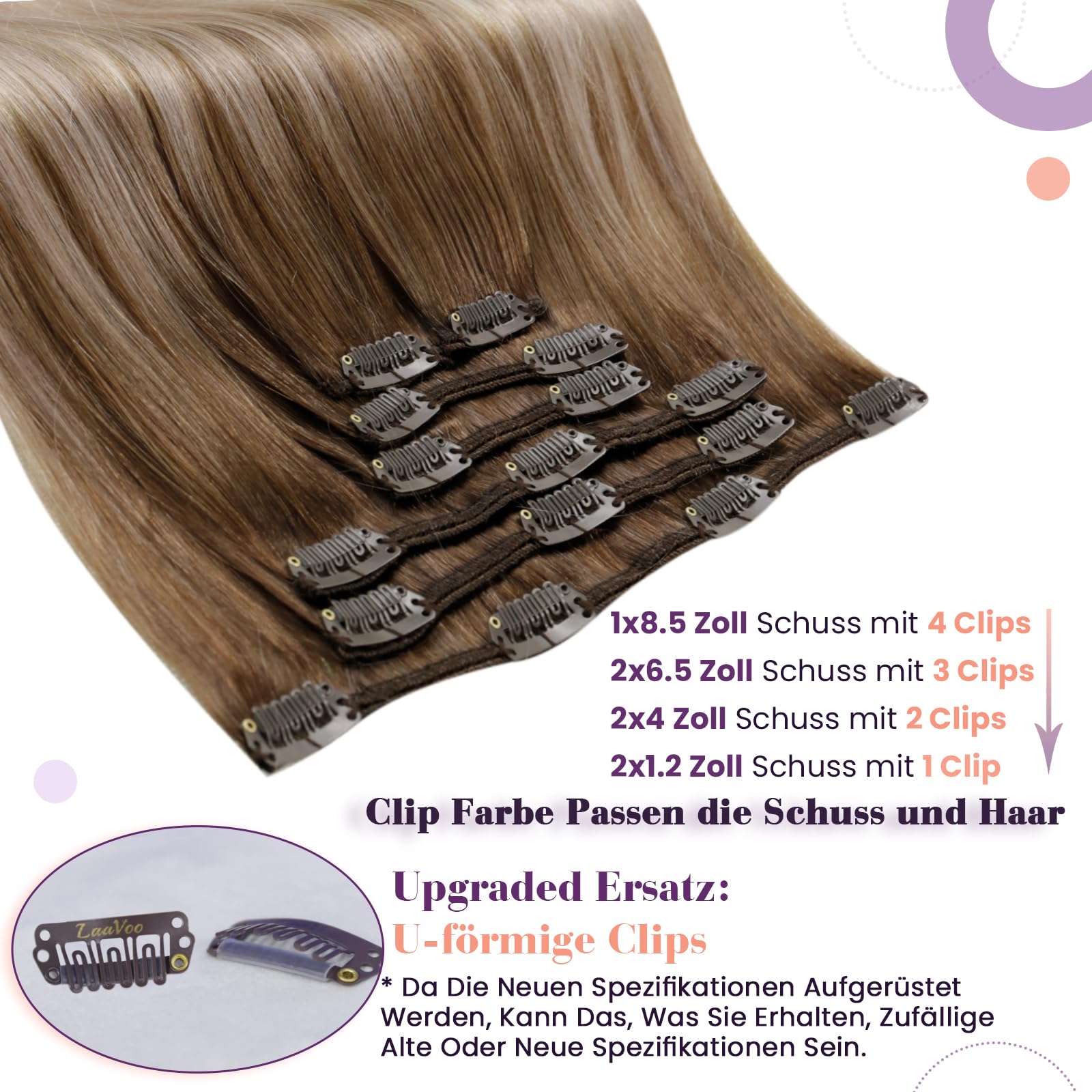 LaaVoo Clip in Extensions Echthaar Blond Balayage Echthaar Extensions Clip in Hellbraun Ombre Aschblond Platinblond Haarverlängerung Echthaar Clip #8/18/60 35cm 105g 7pcs
