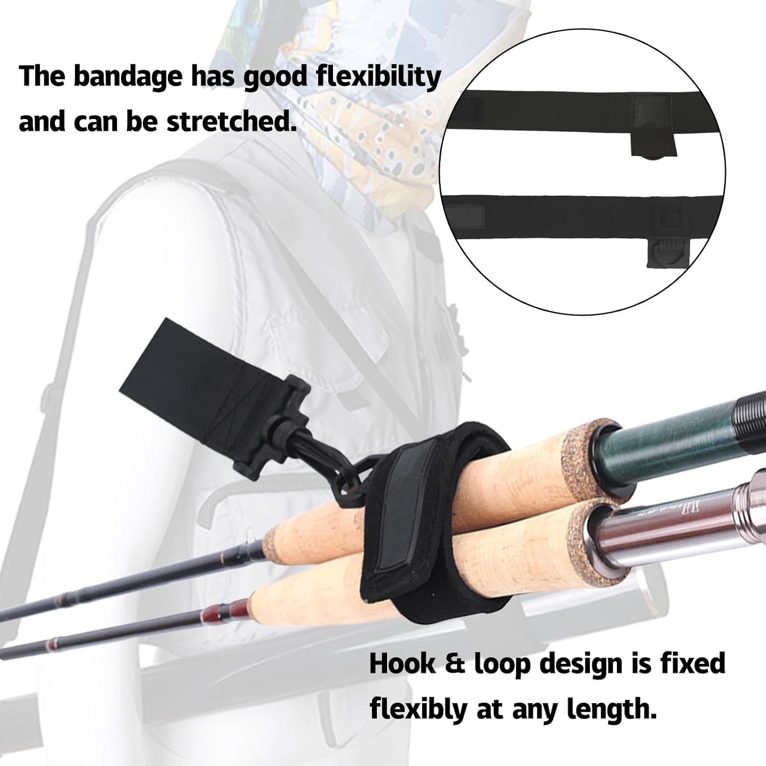Fishing Rod Straps Holder Belt, Adjustable Sling Shoulder Fishing Poles Strap Holder, Carrier Strap Sling Shoulder Belt for Fly-Fishing, Casting Rod & Spinning Rod, Black image 4