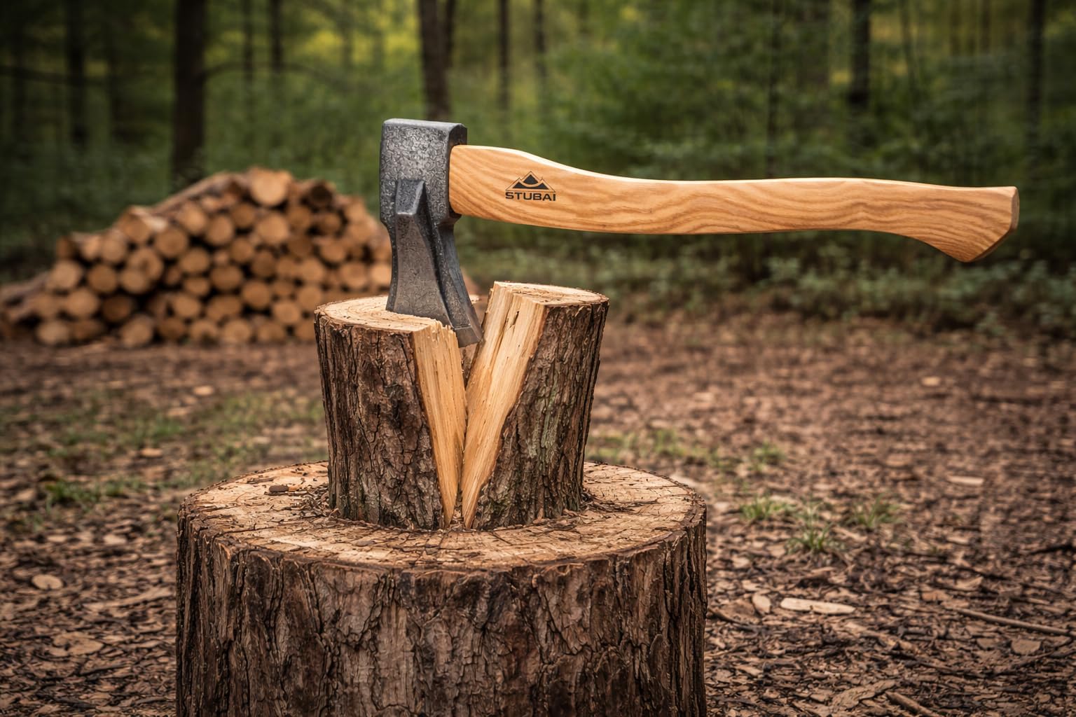 STUBAI Superspalter Natureline 1800 g | Profi-Spaltaxt mit Keilstegen für Kamin- & Brennholz | Geschmiedetes Forstwerkzeug aus Stahl | 700 mm lang | hohe Spaltleistung bei geringem Kraftaufwand