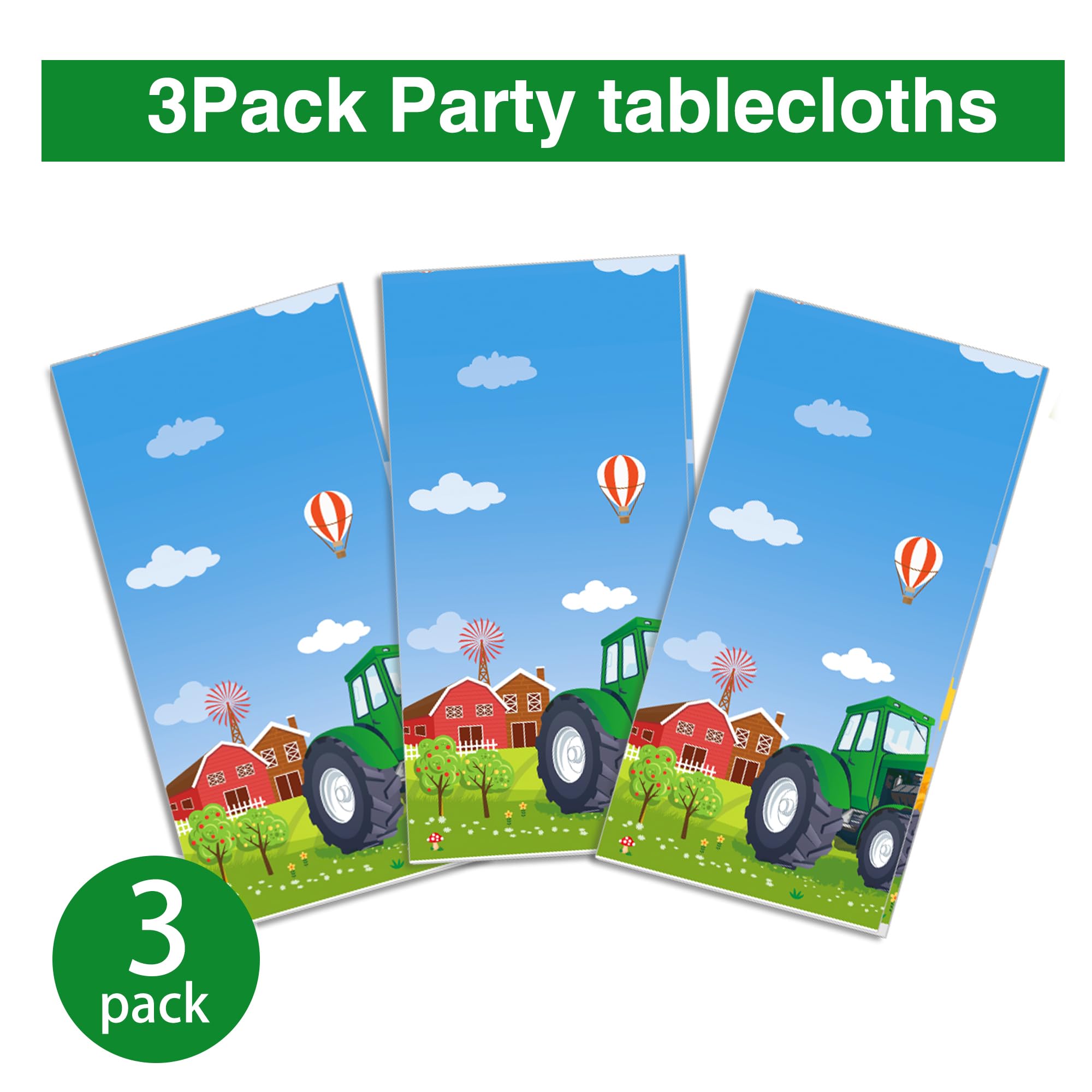 Paquete de 3 manteles de plástico para fiesta de tractor, decoración de fiesta de tractor verde, fundas desechables para fiestas de cumpleaños temáticas de granja, 54 x 87 pulgadas
