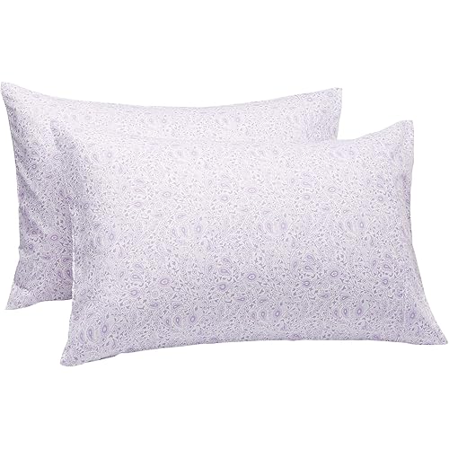 Amazon Basics Lightweight Super Soft Easy Care Microfiber Pillowcases - 2-Pack - King, Lavender Paisley