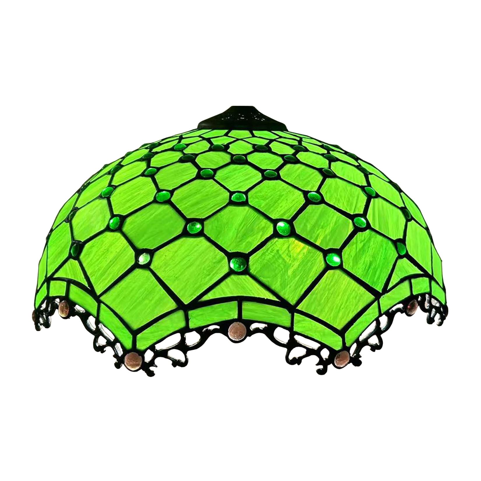 SaryEdge Tiffany Style Stained Glass Lamp Shade Replacement Only 16X9 Inch Green Crystal Beads Lampshades Vintage Handmade Wisteria Leaf Light Cover for Table Lamp Pendant Light Floor ，A