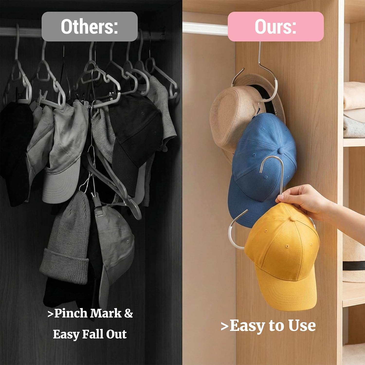 6 PCS Durable Steel Hangers Maximize Closet Space with Versatile Storage, Hat Hanger Organizer, Space-Saving Wardrobe Solution with Black Pink White Color image 4