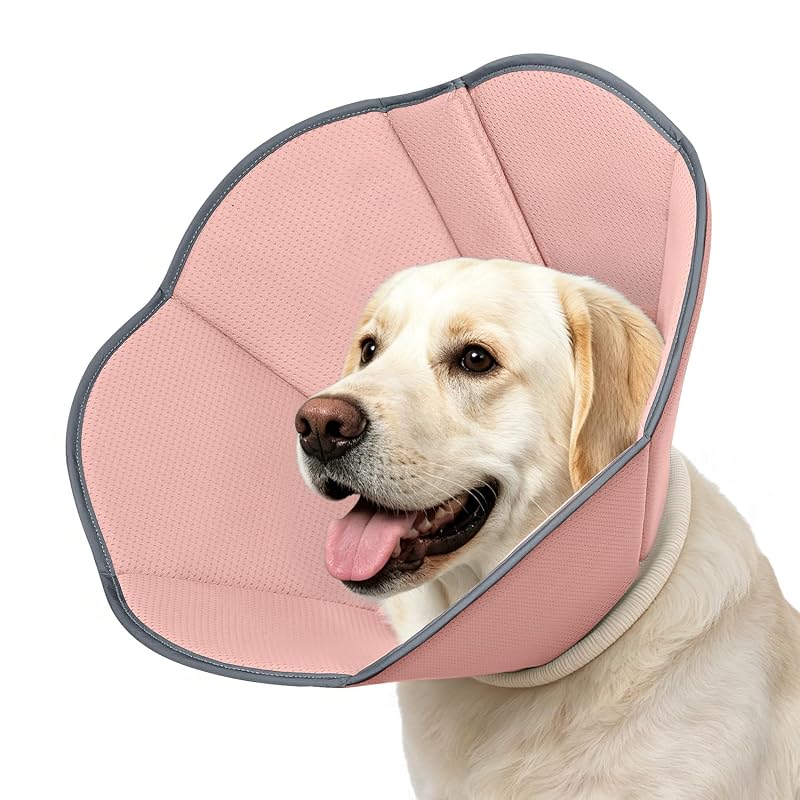 Colar Elizabetano Macio para Cães em Poliéster YJGF Pink, Tamanho Grande