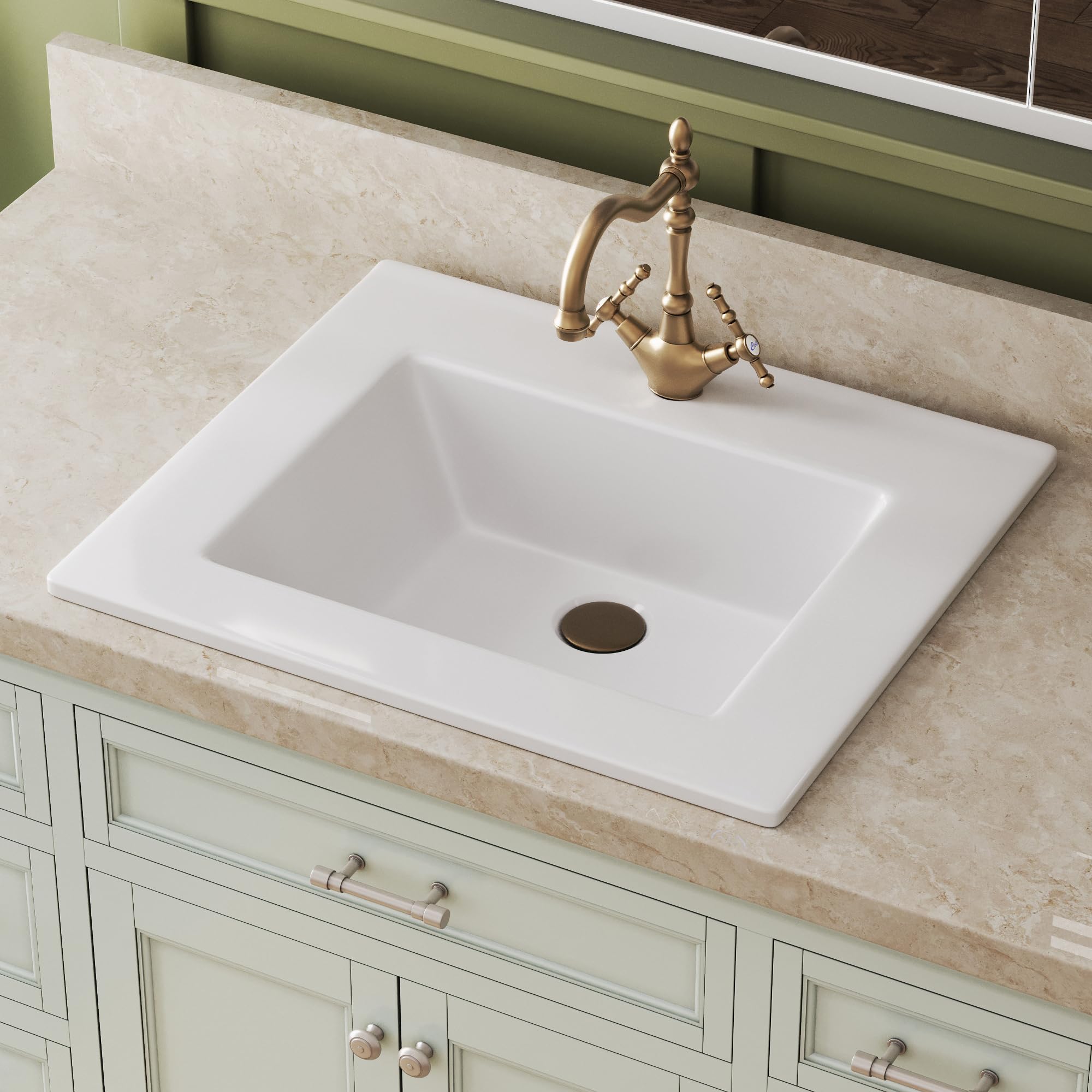 DeerValley Lavabo empotrable rectangular de cerámica con rebosadero de 53 x 46 cm