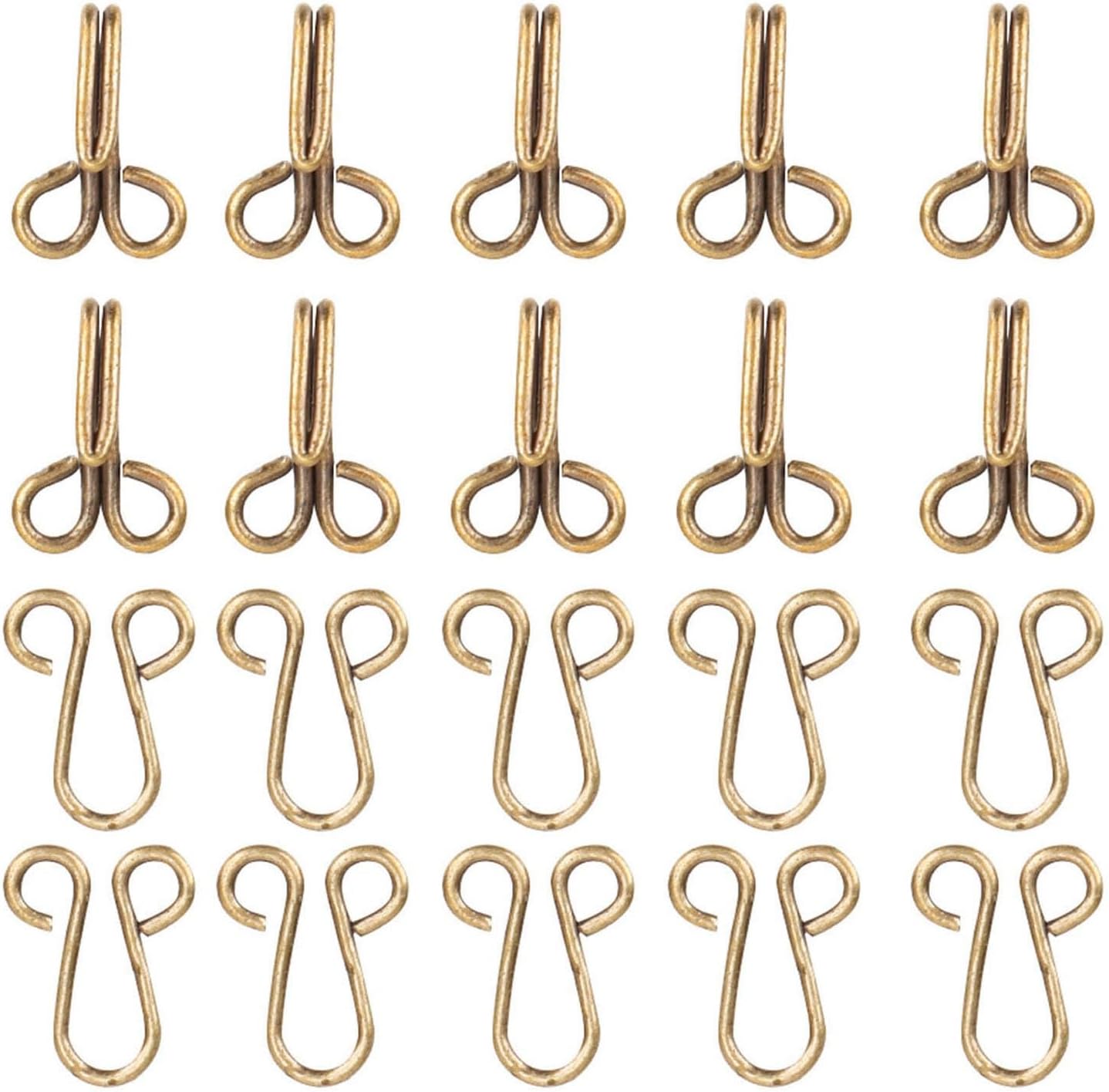 10Set Covered Hook Eye Closures, Antique Gold Tan Large Covered Hook Eye Sewing Closure for Fur Coat Jacket Cape Bra Books Crafts, Made of Durable Metal with an Antique (Buckle the Bronze Collar