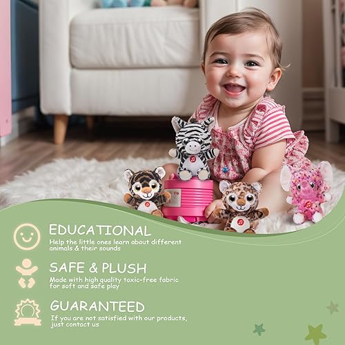 Miniatura 5 de Nleio Animales de peluche parlantes de la selva de 7 pulgadas, animal de peluche con sonidos para bebé, fiesta de bebé, regalo de cumpleaños,