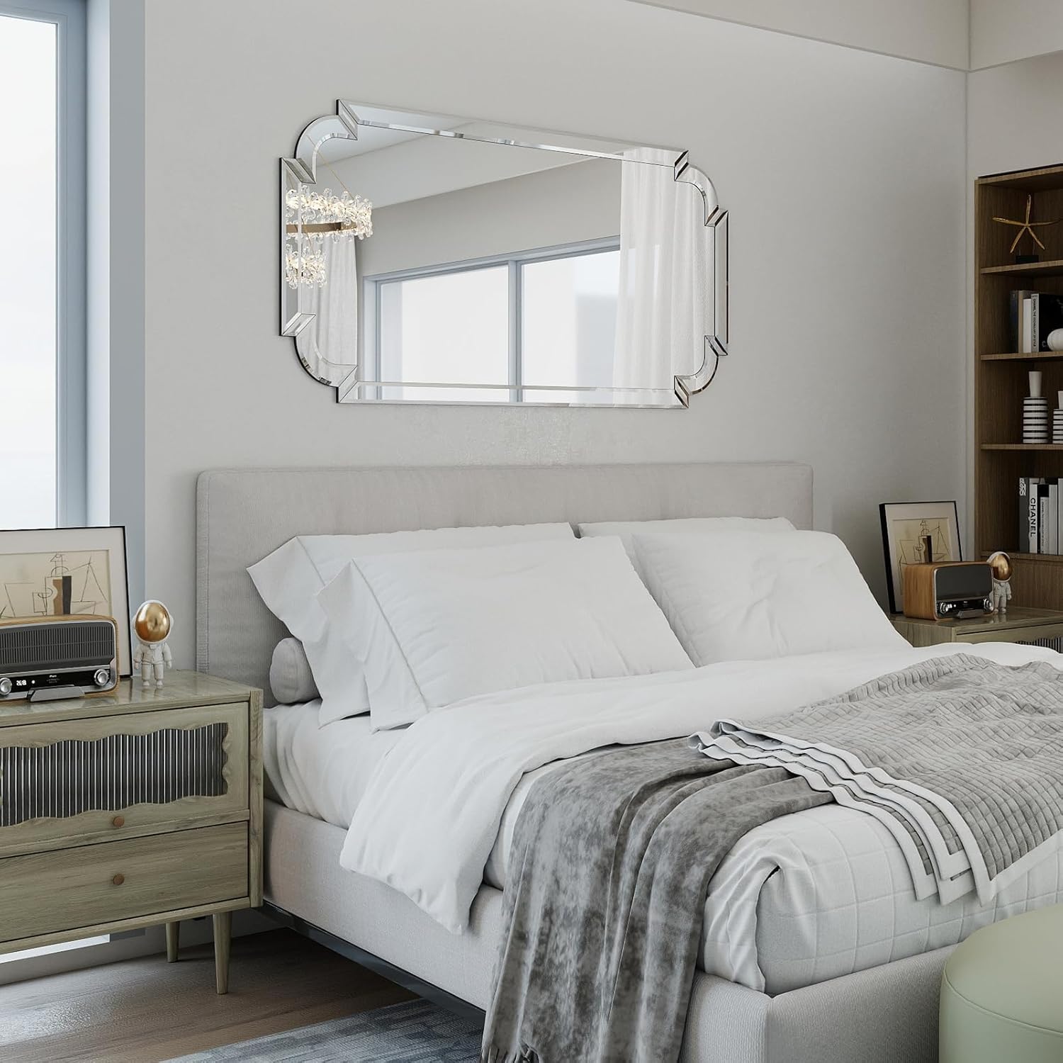 Chende Modern Decorative Wall Mirror, 47''x32'' Large Living Room Mirror with Beveled Glass Frame, Rectangle Accent Mirror for Bathroom, Dining Room, Entryway, Bedroom