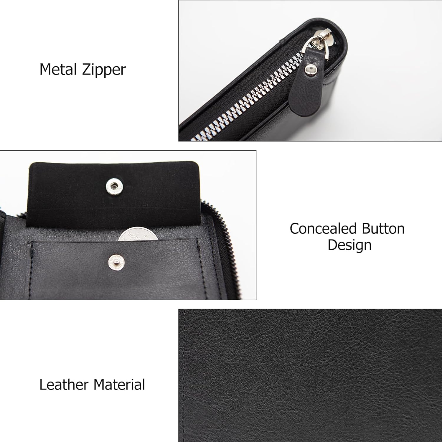 LJCZKA Mens Leather Zipper Wallet RFID Large Capacity Bifold Multi-card Holder Wallets Coin Cash Purse with ID Window (Black) - Image 6