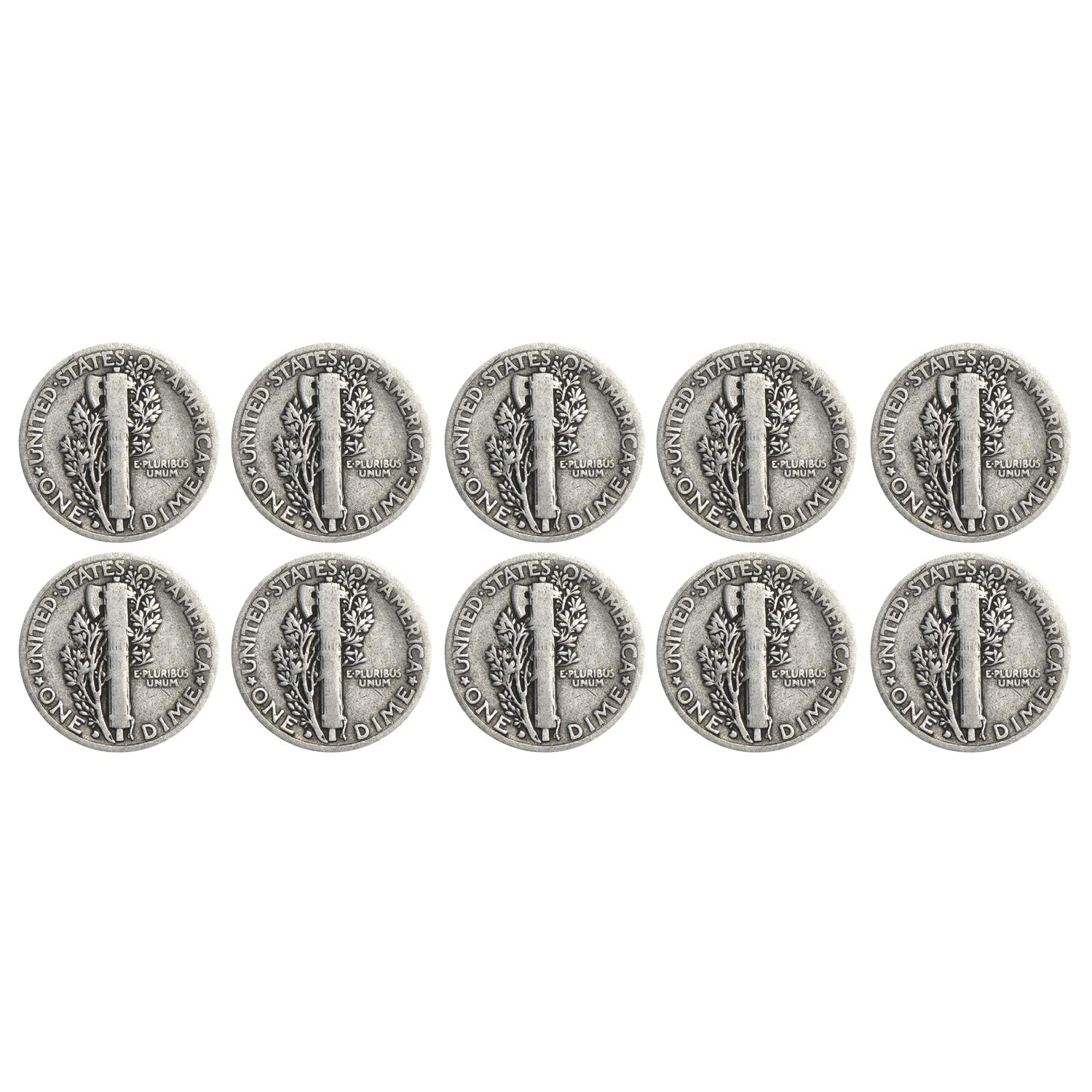 USA 1916-1945 $1 Face 90% Silver Mercury Dimes Coin - Circulated Extra Fine Condition - Lot of 10