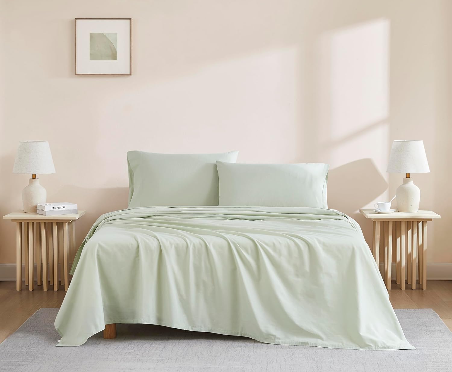 Linen Closet Organic 100% Cotton Queen Sheet 4 Pcs Set, 18” Deep Pocket, Light Grey | Lightweight, Eco-Friendly Cotton, Percale Softness, Durable & Breathable, Naturally Cooling | All Season Comfort - Thumbnail 3