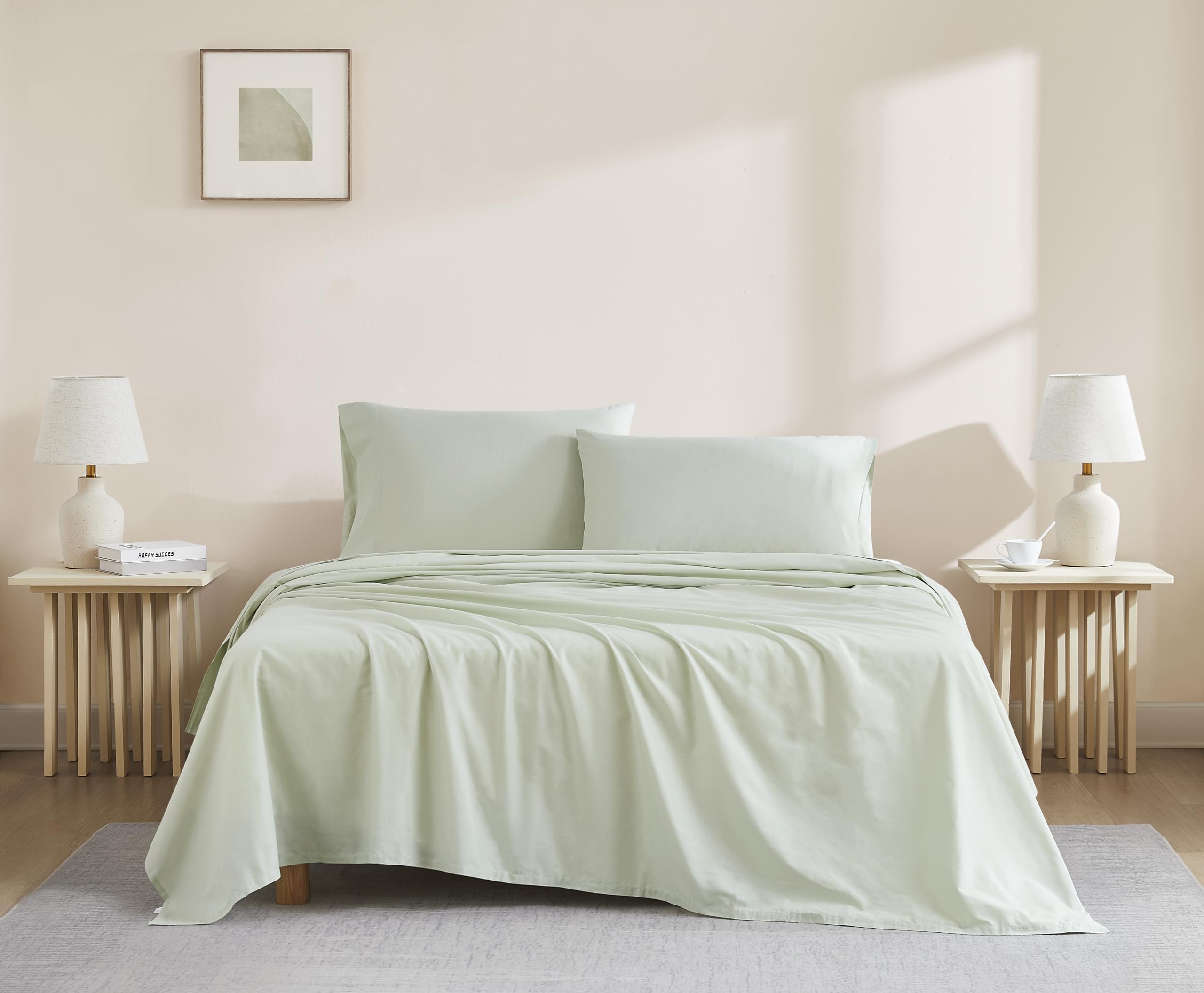 Linen Closet Luxury Cotton 144 Thread Count Organic Cotton 4-Piece Sheet Set, Full, Light Green