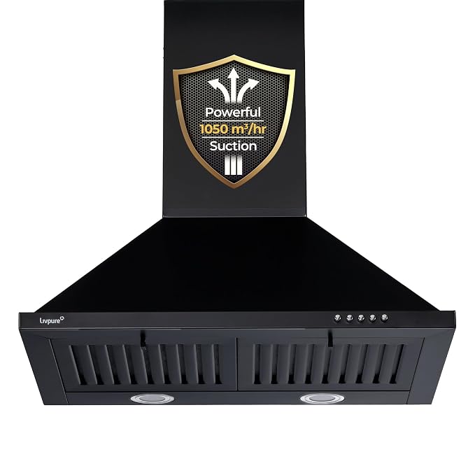 Livpure Alder Neo 60 cm | Pyramid | 1050 m³/hr Suction | Baffle Filter | Push Button Control | Low Noise | 5 Year Motor +1 Year Comprehensive Warranty | Black