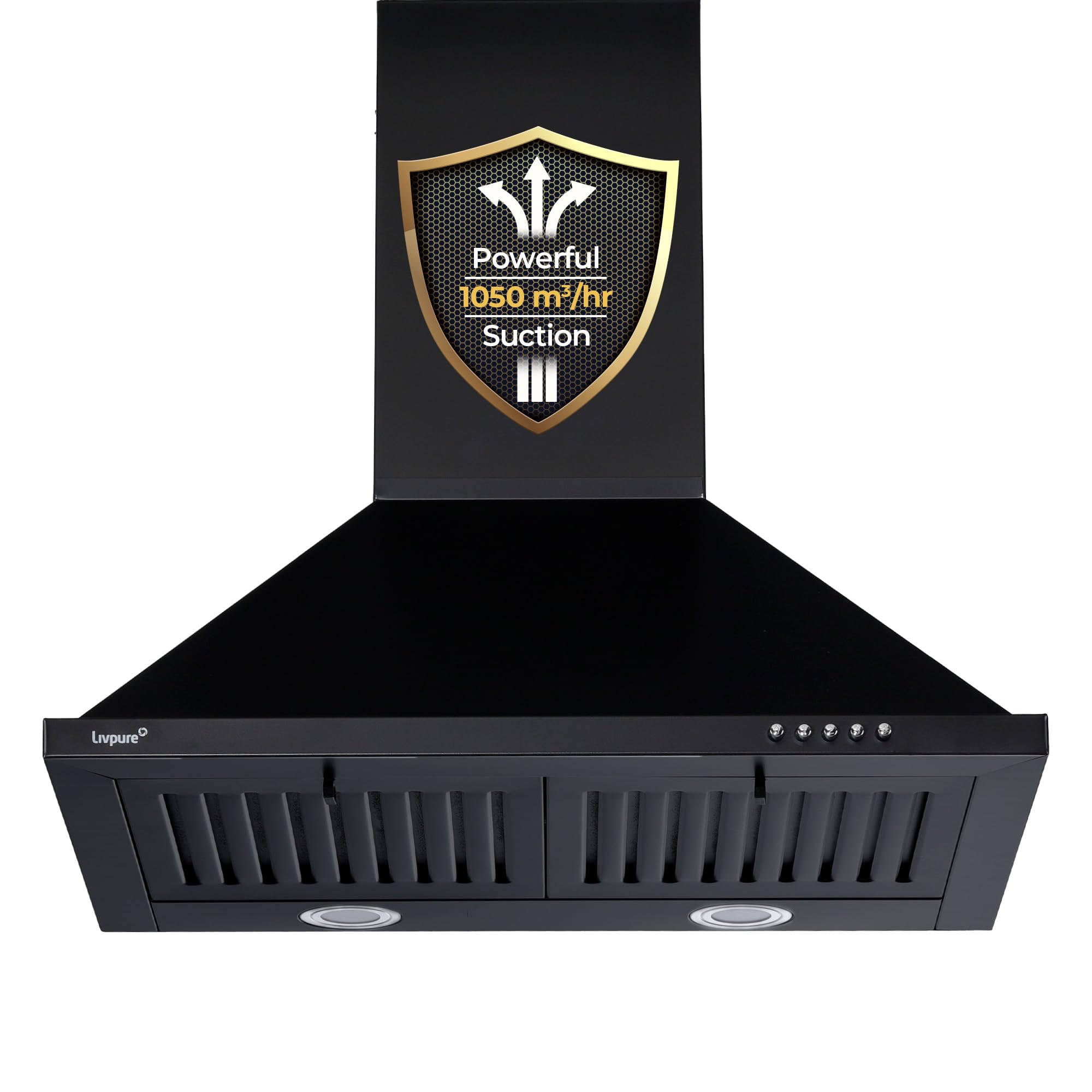 Livpure Alder Neo 60 cm 1050 m3/hr Pyramid Kitchen Chimney with Elegant Look, Baffle Filter, Push Button, Efficient Dual LED Lamps (Black) |5 Years Warranty on Motor, (1 Year Comprehensive) by Livpure