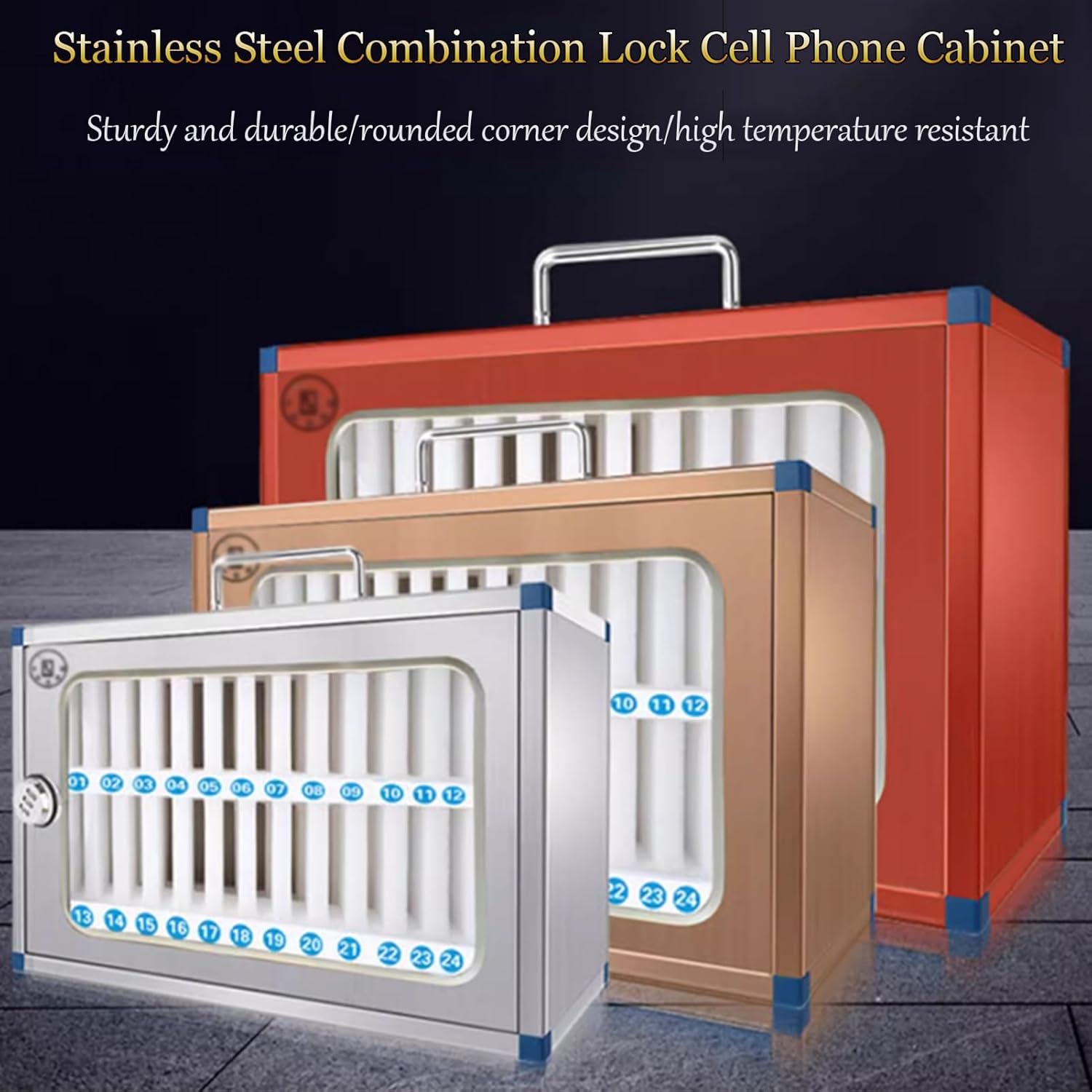 Stainless Steel 16/24-Bit Portable Mobile Phone Cabinet with Combination Lock - Handheld Security Storage for Smartphones (Gold Finish)
