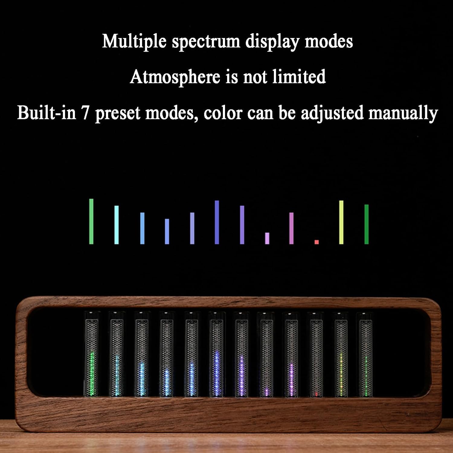 Wyświetlacz spektrum muzyki LED, światło analizatora widma muzycznego RGB, 12 lamp Nixie, z odbiornikiem mikrofonu, 7 zaprogramowanych trybów, wysoka czułość dźwięku, rytm muzyki, do pokoju