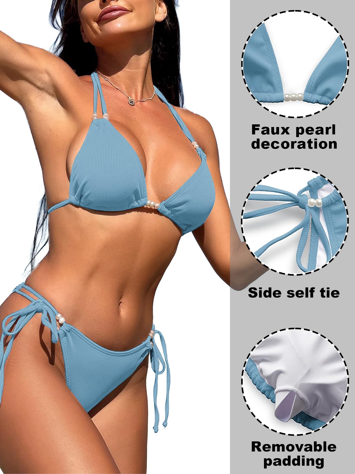 Rayson Triángulo Bikini Mujer Conjunto Elegante Ajustable Halter Traje de Baño 2 Piezas Acolchada Playa Cintura Baja