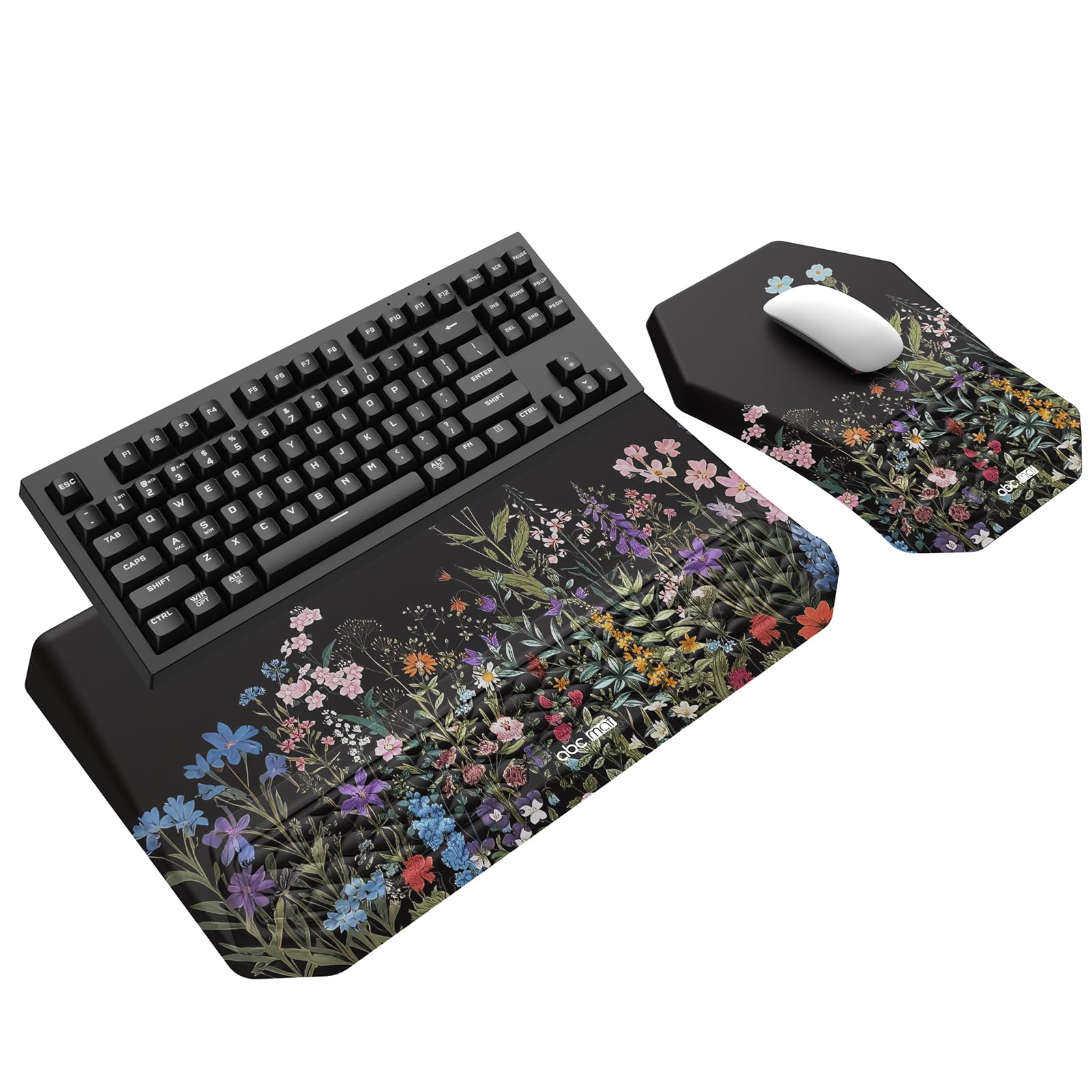 3-in-1 Ergonomic Keyboard Stand with Wrist Rest &amp; Mouse Pad Set, Flower