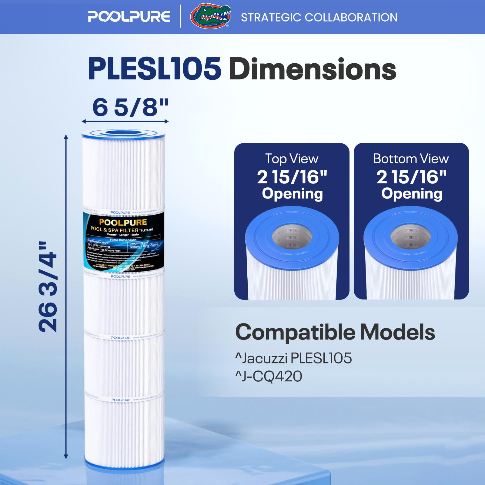 POOLPURE PLESL105 Filtro de piscina reemplaza OPT-420-4PK, Jacuzzi PLESL105, J-CQ420, QL105 Cartuchos de filtro 4PACK | Compatible con cartuchos de filtro de piscina OPT-420-4PK, QL105, 4 x 105 pies cuadrados