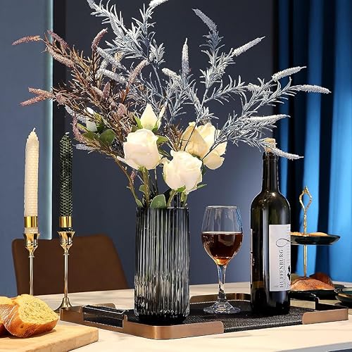Miniatura 5 de Florero de cristal grueso, jarrón cilíndrico acanalado para mesa de comedor de granja, centros de mesa, decoración, estantería, mesa de comedor,