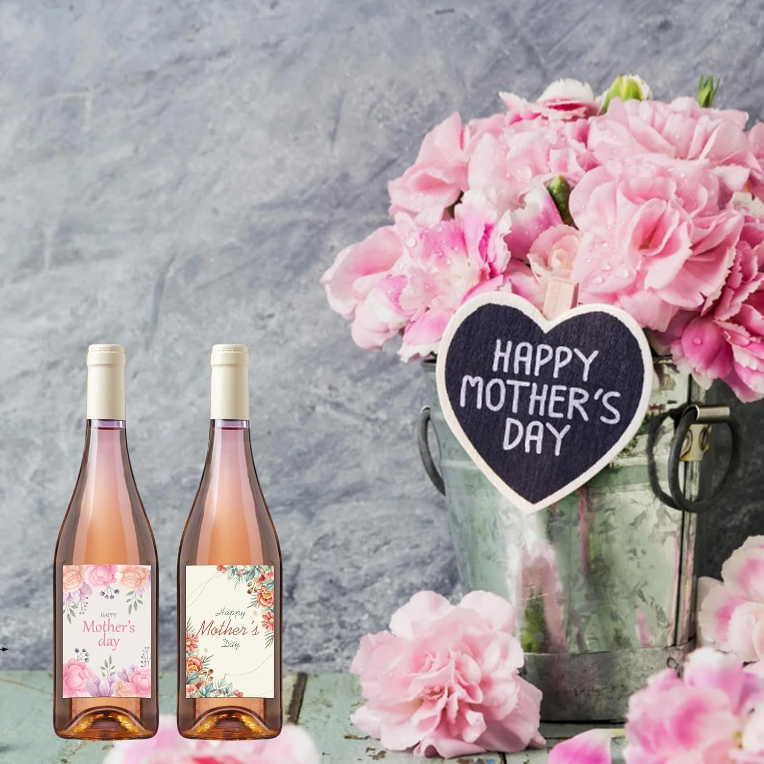 mdgfge 24 Pcs Mother's Day Wine Bottle Label Stickers Colorful Floral Happy Mother's Day Wine Label Bottles Flower Decorative Stickers for Mother's Day Family Party Home Champagne Wine Decor