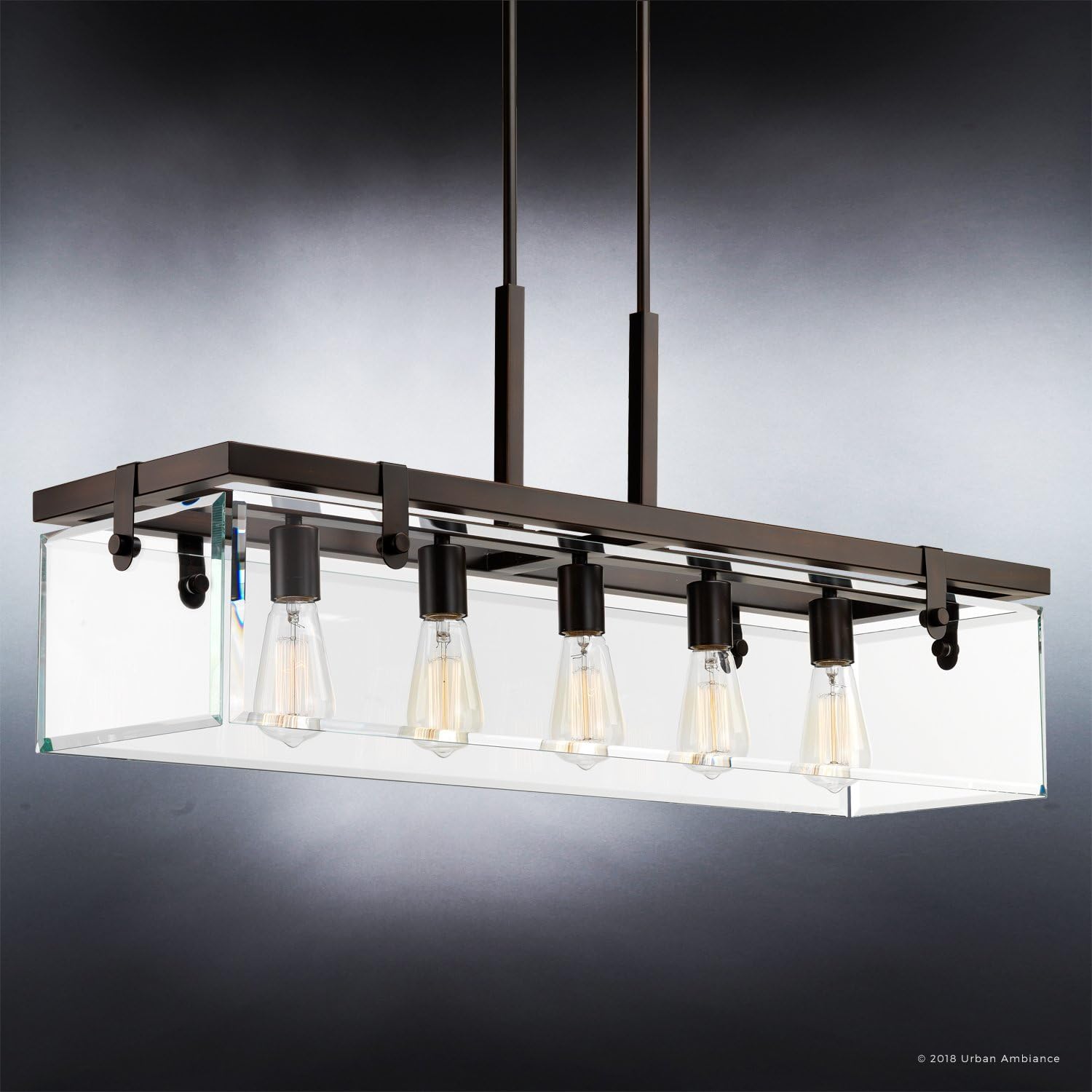 Urban Ambiance Luxury Modern Farmhouse Chandelier, Large Size: 15.75" H x 36.75" W, with Industrial Chic Style Elements, Olde Bronze Finish and Clear Shade, UHP2440, Bristol Collection
