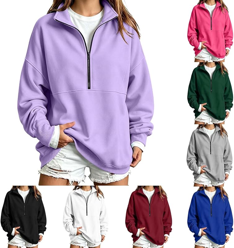 Quarter Zip Sweatshirt Women Fleece Mock Turtleneck Pullover Sweater