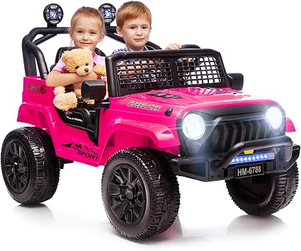 TCARAIWEN 24V Electric Ride On Car for Kids 3-8 Years, All-Terrain 2 Seater Toddler Electric Ride On Toys with Remote Control, Bluetooth Music, LED Light, Birthday for Boys Girls, Pink