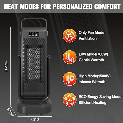 Miniatura 7 de Calentador de espacio para interiores, calentador portátil para habitaciones grandes, calentadores de espacio de torre de cerámica de 17 pulgadas