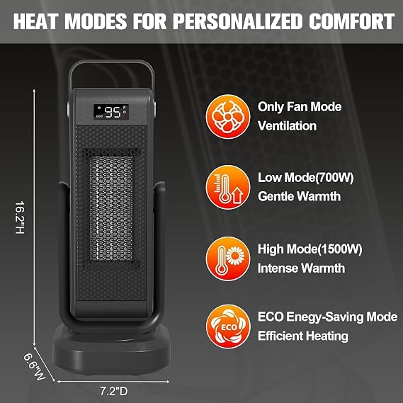 Space Heater Indoor, Portable Heater for Large Room - 17 Ceramic Tower Space Heaters for Indoor Use, Fast Heating w/Thermostat, 90 Oscillation, Remote Control, Best Gifts for Men/Christmas/Birthday