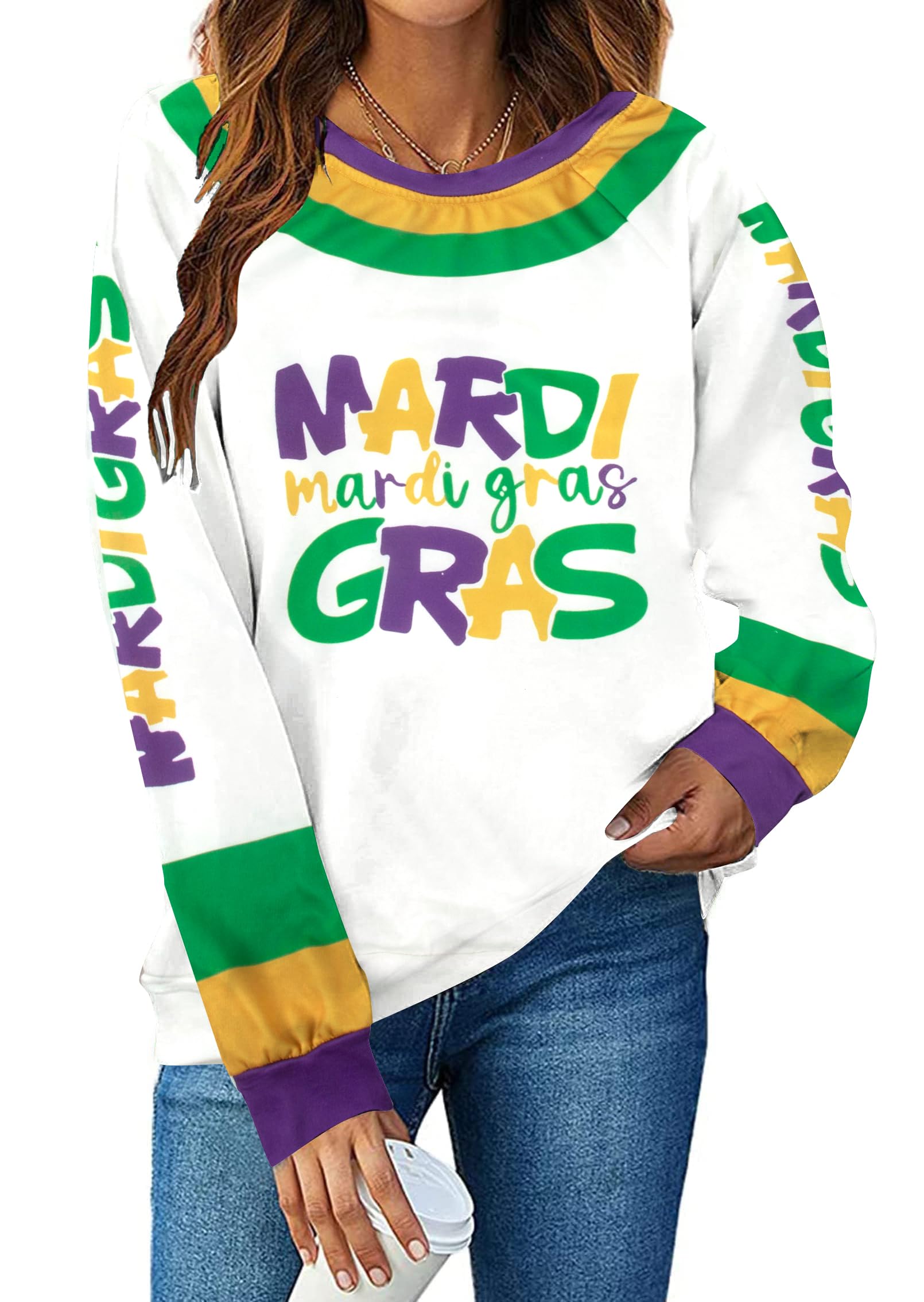 dutut Mardi Gras Sweatshirt for Women: Mardi Gras Shirt Sequin Sparkly Crewneck Sweater Carnival Party Pullover Top-picture-38