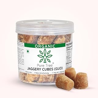 Pure Tree Certified Organic Jaggery Cubes Small | 350 g | Sugarcane Gur Cubes | Desi Gud Jaggery Cubes from Jaggery Block (No Preservatives)