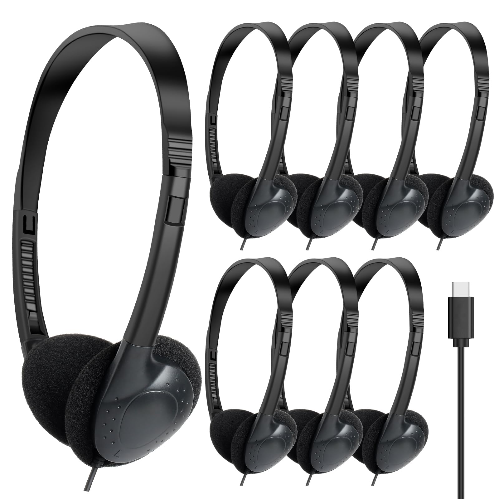 Słuchawki USB C, zestaw 20 sztuk, do klasy, szkoły, dla dzieci, słuchawki USB typu C, zestaw klasy kompatybilny z podkładkami, smartfonami, czarne (B)