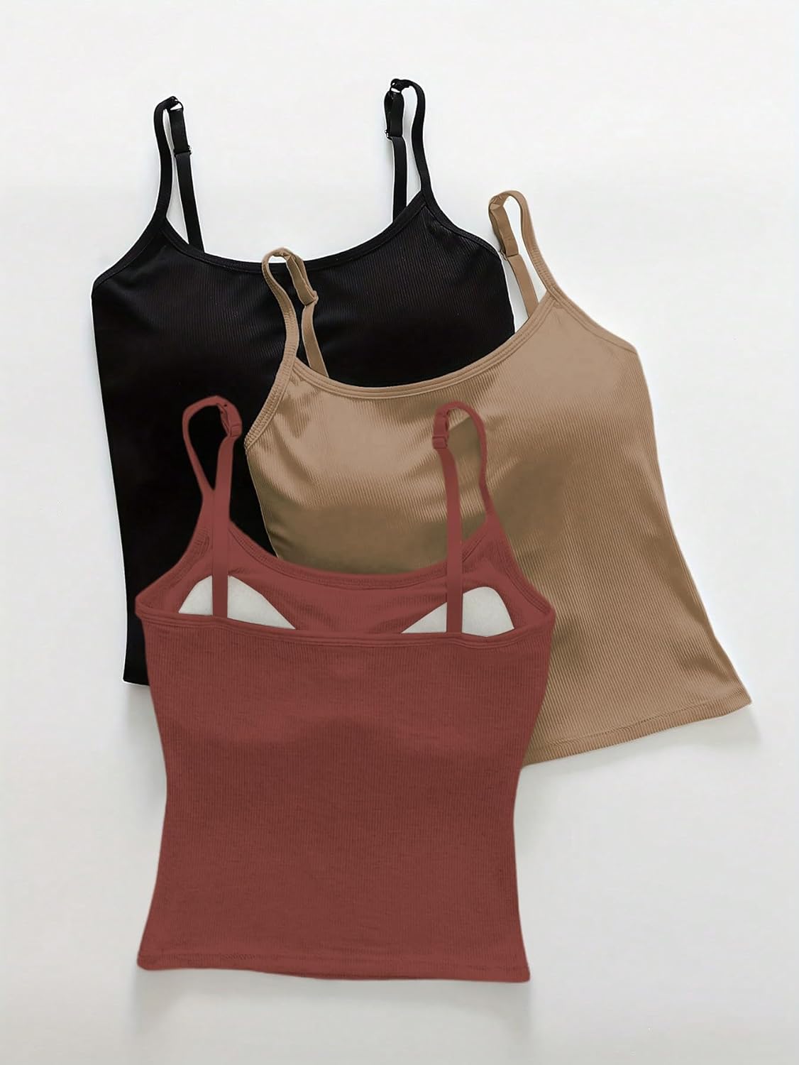 WDIRARA Women's 3 Pack Cami Crop Top Built in Bra Spaghetti Strap Camisole Tops - Image 5