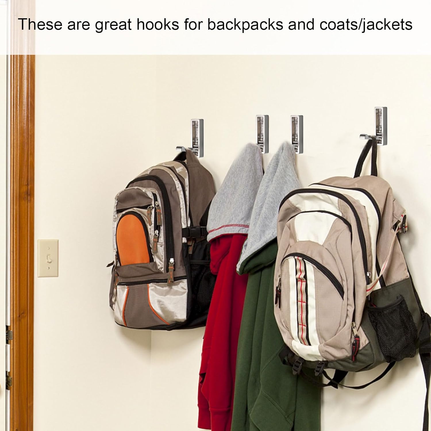 Foldable Coat Hooks 2 Pack,Heavy Duty Wall Hooks for Hanging Coats Towels Backpacks Bags Brushed Nickel Towel Hooks for a Functional Home (Brushed Nickel, 2)