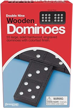 Pressman Double Nine Wooden Dominoes | Includes 55 Solid Hardwood Dominoes | 2-6 Players, Ages 5+