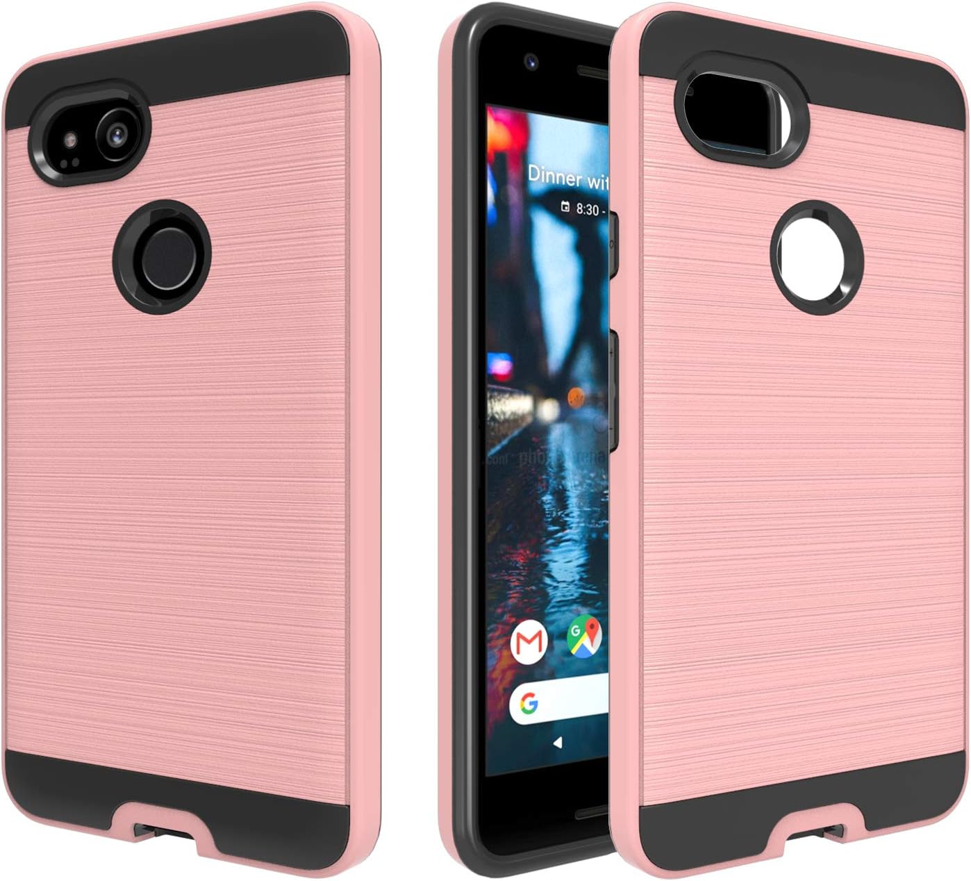 Ayoo Pixel 2 Case,Google Pixel 2 Case,Google Pixel 2 Phone Cases (Not Fit Pixel 2XL), [Drop Protection] Brushed Texture Full-Body Shockproof Protective Cover Design for Google Pixel 2-ZS Rose Gold