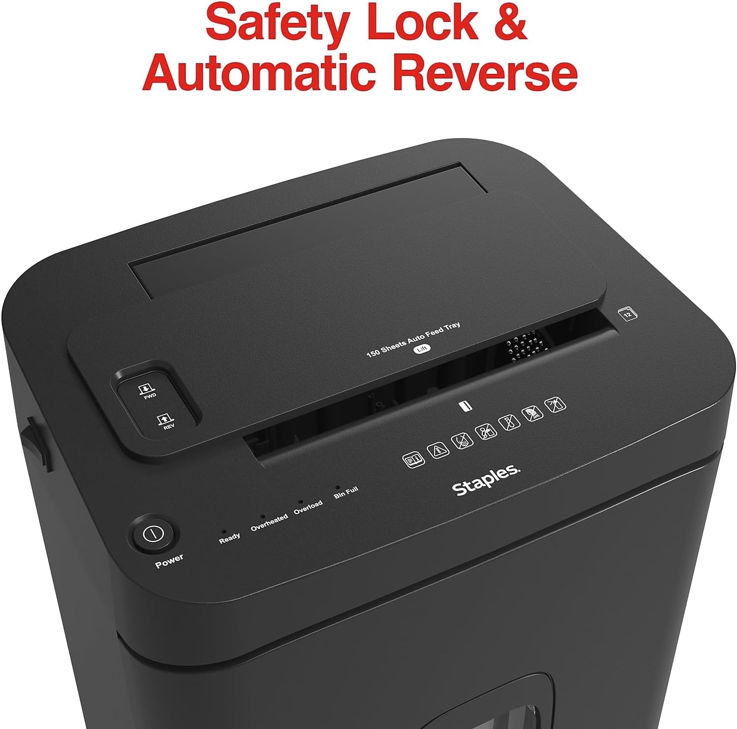 Staples 150-Sheet Micro-Cut Paper Shredder, Autofeed, Anti-Jam, 7.4-Gallon Pull-Out Bin, Black, for Home & Office, Black