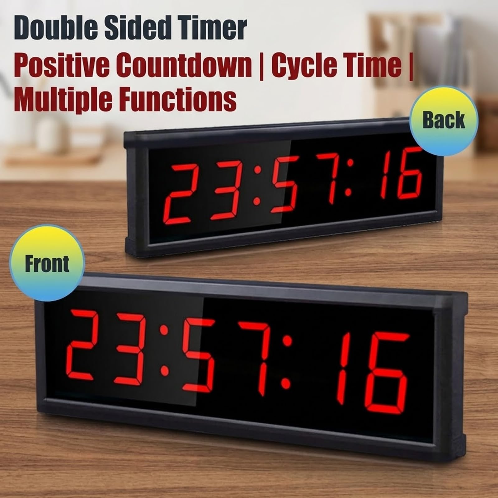 Reloj de pared digital, temporizador de doble cara, control remoto, alcance de 10 m, almacena 20 juegos, 5 modos, dispositivo de cronómetro de cuenta regresiva