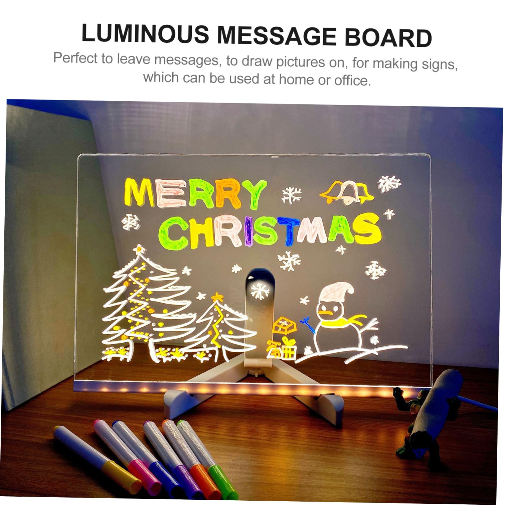 HOMSFOU Lavagnetta Memo in Acrilico USB Luminosa, Stabile da Scrivania, per Ufficio e Feste, Bacheca Trasparente per Appunti