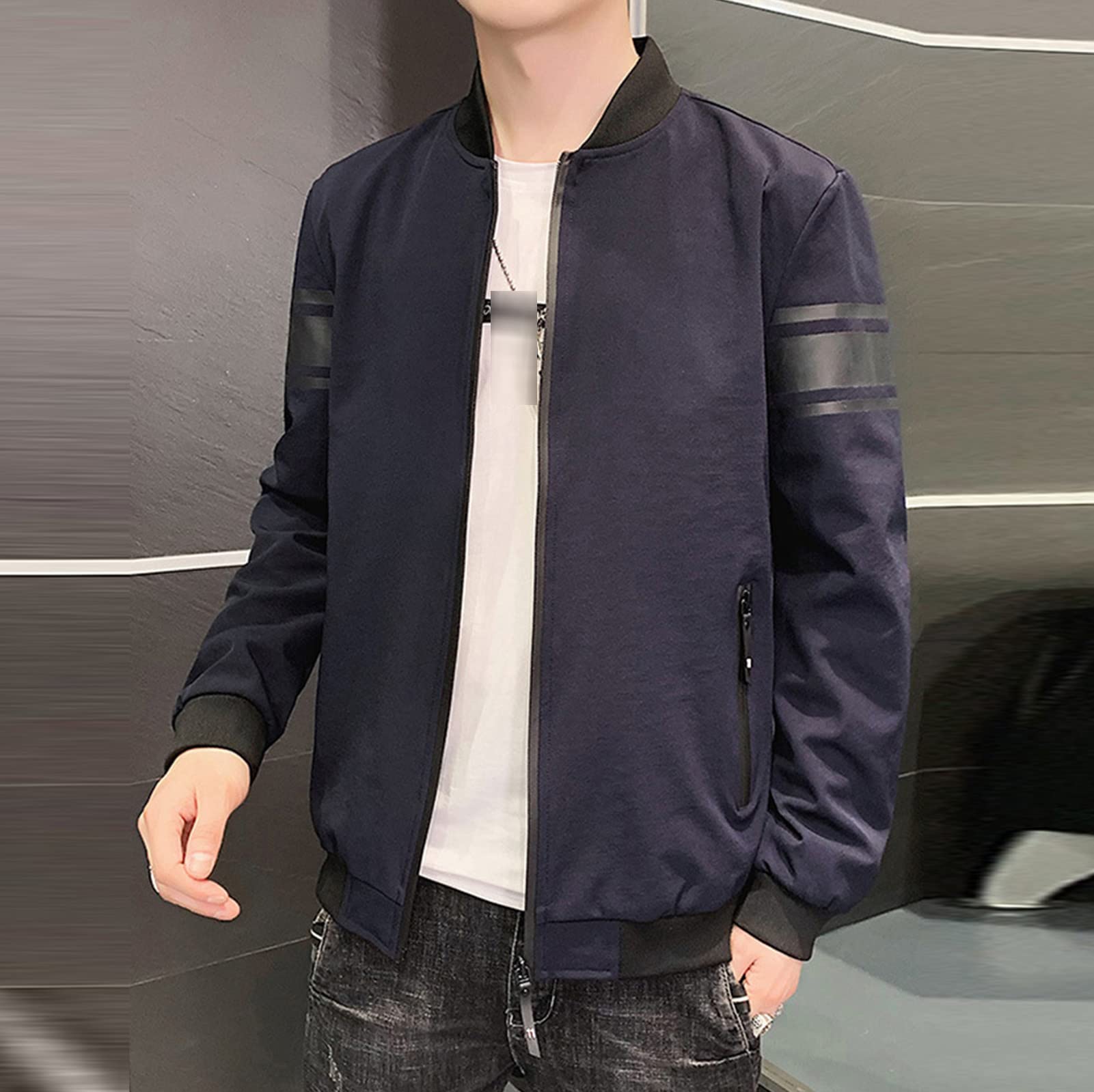 Maiyifu-GJ Men's Full Zip Bomber Jacket Casual Lightweight Active Windbreaker Spring Fall Thin Windproof Coat Outwear (Blue,X-Large)