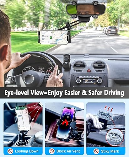 Miniatura 3 de Soporte para tableta de espejo retrovisor para coche camión giratorio y retráctil Soporte para tableta de teléfono con clip de espejo retrovisor