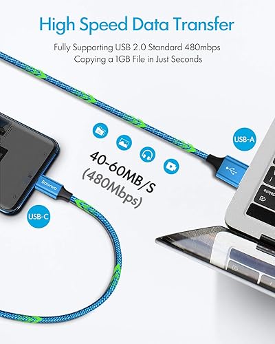 Miniatura 4 de Baiwwa - Cable de carga rápida USB tipo C de 10 pies, cable de carga rápida USB A a USB C, cargador trenzado compatible con Samsung Galaxy S22 S21