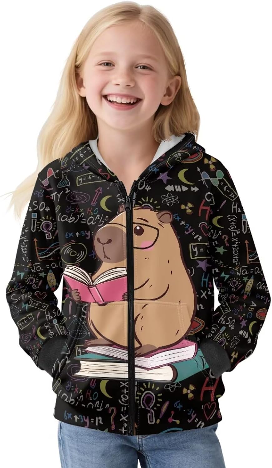 WELLFLYHOM Kids Graphic Hoodie for Girls 6-16 Fleece Lining Hooded Zipper Sweatshirts Long Sleeve Sweater Tops with Pocket