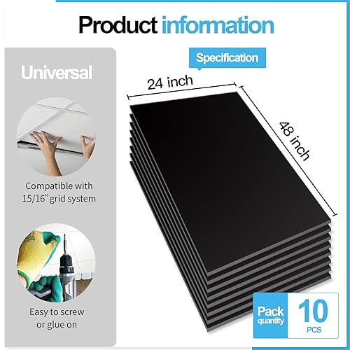 Miniatura 21 de Art3d 12-Pack Smooth Drop Ceiling Tile 2ft x 2ft - Fire-Rated, Waterproof, Reusable - Premium PVC, No Sag and Breakage - Cover 48 Sq. Ft, Black