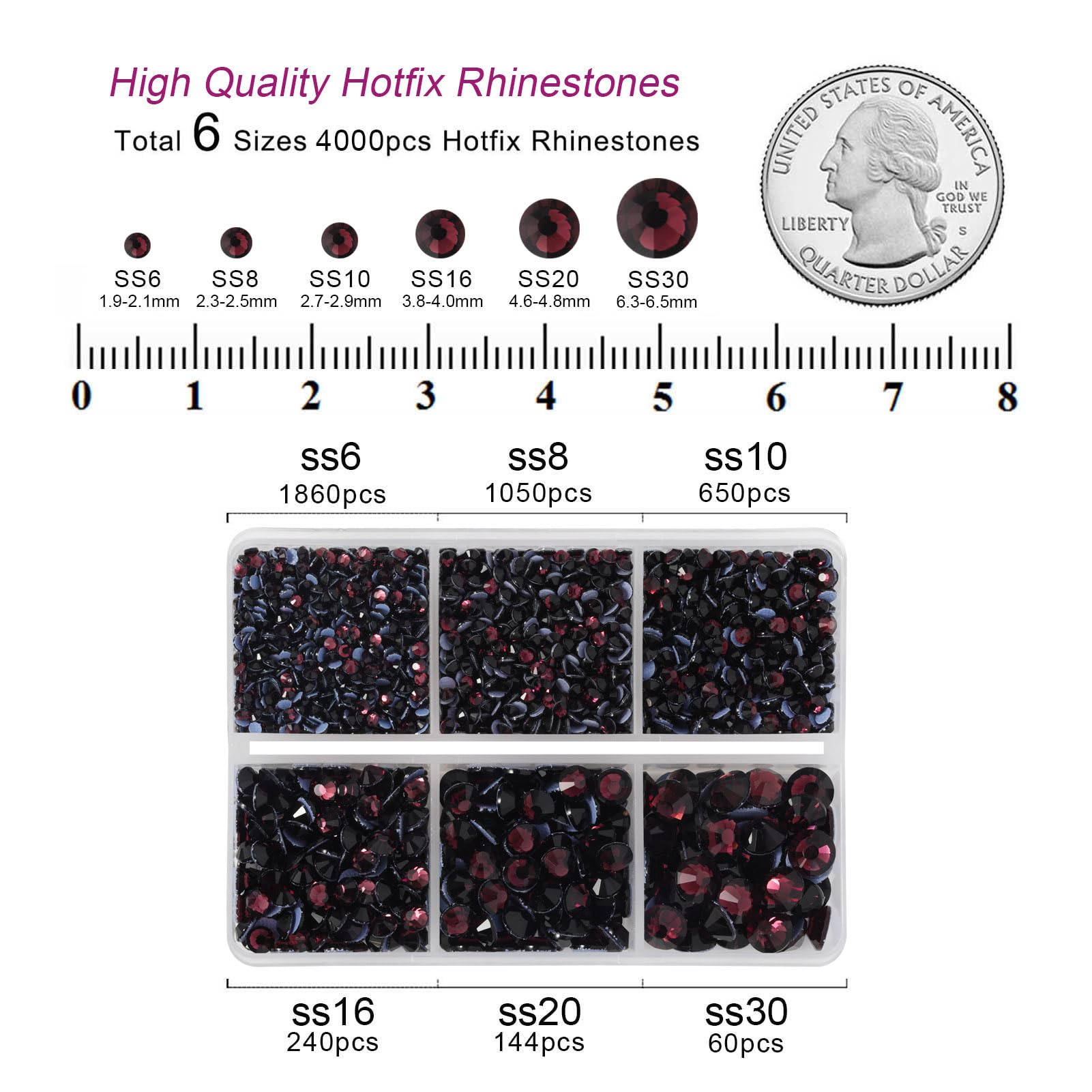 BEADSLAND Hotfix Rhinestones,4000 PCS Purple Rhinestones for Clothes Crafts Mixed 6 Sizes with Wax Pencil and Tweezers Kit,SS6-SS30,Amethyst - Image 4