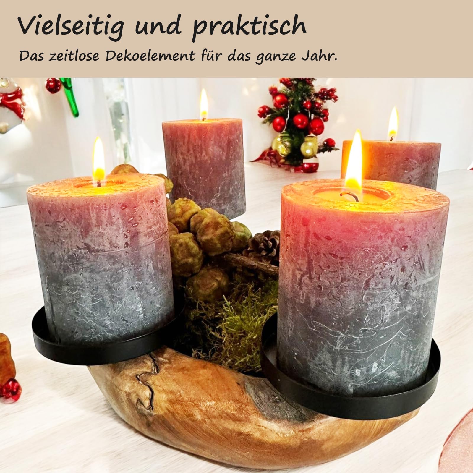 Adventskranz Modern – Kerzenhalter aus Holz für die Adventszeit 30CM - 35CM | Adventskranz mit 4 Kerzenhaltern, vielseitig als Schlüsselschale, Teelichthalter und dekorative Holzschale