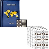 Vista 1 de Colección de monedas Álbum de libros para coleccionistas, 300 bolsillos de almacenamiento de monedas + 42 bolsillos para coleccionar mangas