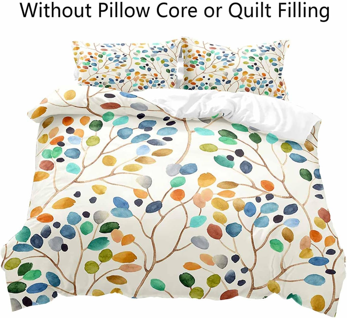 LUVIVIHOME 3PCS Colorful Botanical Duvet Cover King Bedding Set, Beige Duvet Cover, Aesthetic Rustic Farmhouse Bedding, Watercolor Plant Leaves Floral Comforter Bedspread Quilt Cover, 2 Pillow Cases